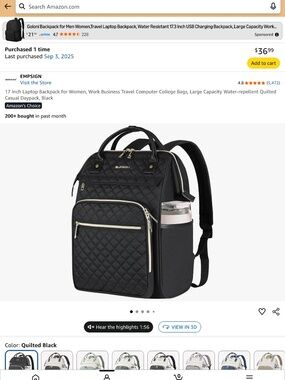 Black Travel backpack NWOT